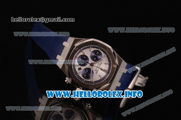 Audemars Piguet Royal Oak QE II CUP 2015 Limited Edition Chrono Swiss Valjoux 7750 Automatic Steel Case with White Dial Stick Markers and Blue Rubber Strap (EF) - Click Image to Close
